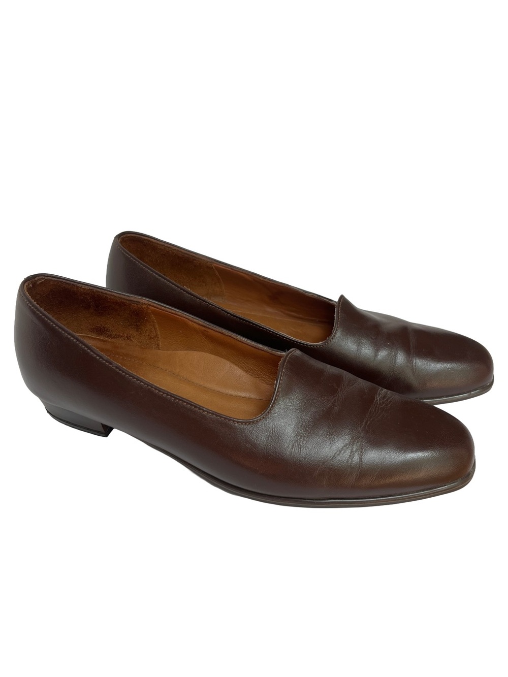 Vintage 90s Footthrills Brown Leather Flats Made USA 8S